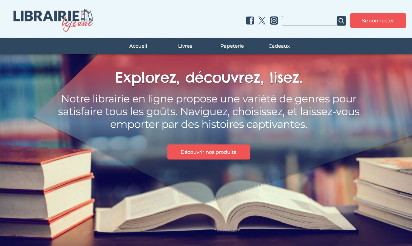 Page d'accueil de la Librairie Lejeune