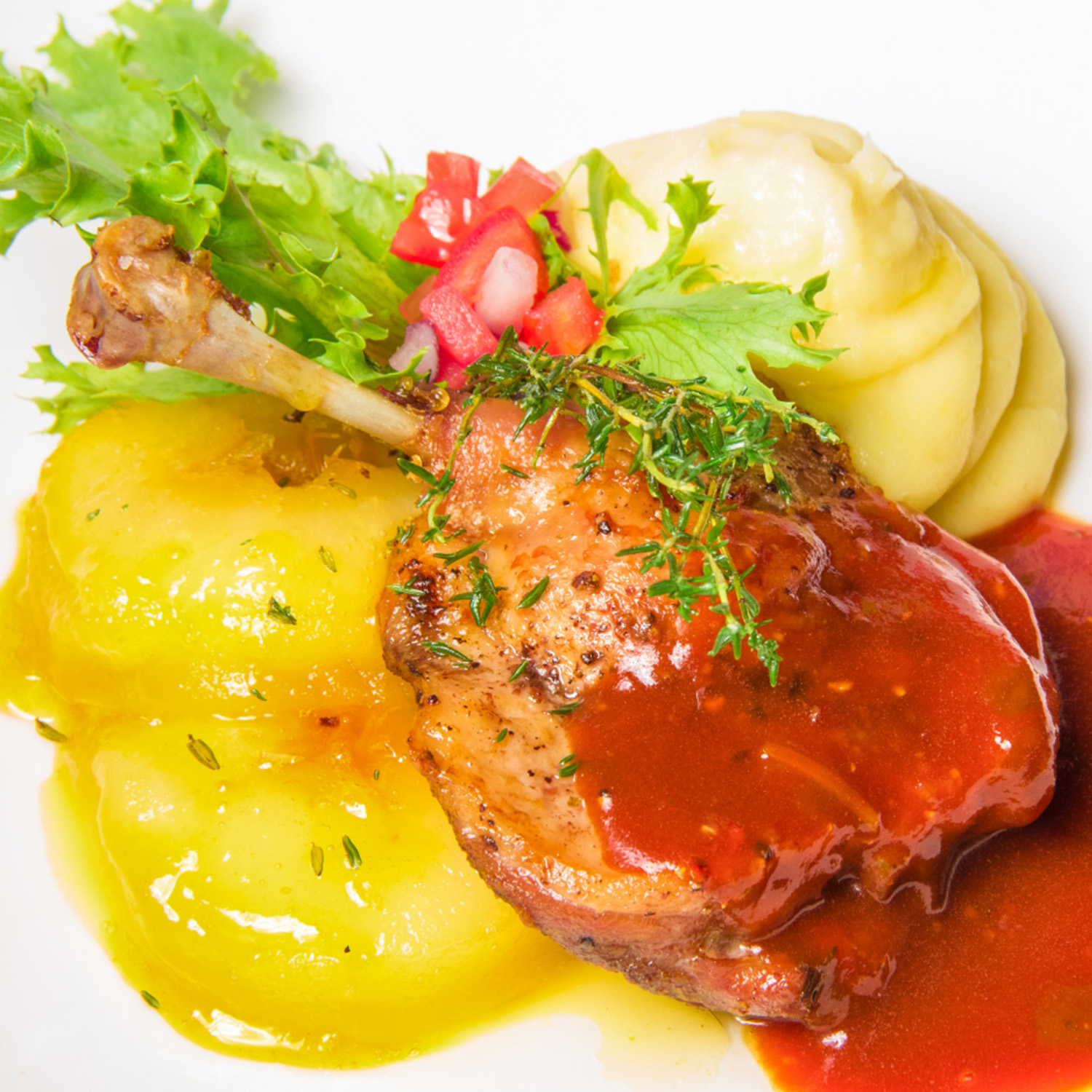 Chicken confit with sauce vierge